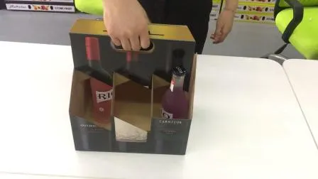 Confezione da quattro bottiglie di vino, birra, supporti in carta con finitura lucida