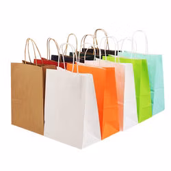 Regalo promozionale per lo shopping artistico stampato riciclato personalizzato Sacchetti di carta Kraft marrone/bianco con manico attorcigliato